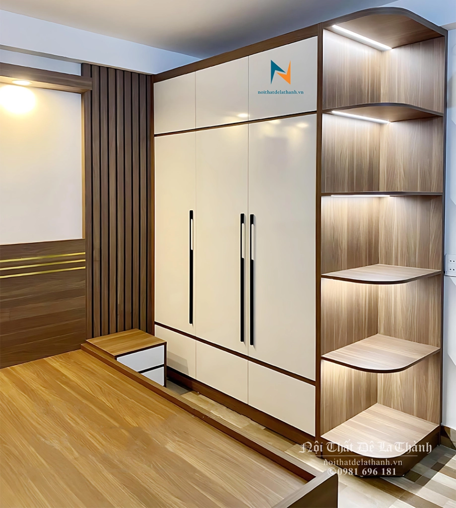 Chiếc Tủ Trong Combo Nội Thất Phòng Ngủ Chung Cư Được Lắp Đèn Led Tạo Điểm Nhấn Ấn Tượng