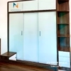Combo giường tủ giá rẻ gồm tủ cánh lùa 2m4x2m45, giường ngủ 1m6x2m, táp đầu giường, bàn trang điểm 1m2 gương tròn led