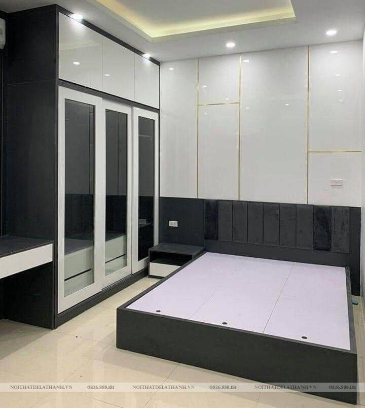 Combo nội thất phòng ngủ kết hợp giữa màu tối (chì đậm) và màu trắng bóng (105G) cho kết quả đẹp mỹ mãn