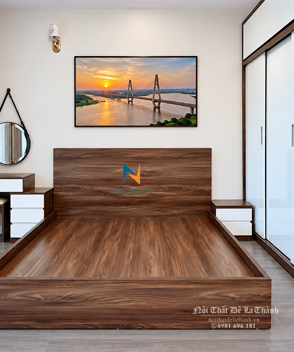 Combo phòng cưới giá rẻ gồm tủ 2mx2m45, giường 1m6x2m, bàn trang điểm 1m2 gương treo tròn
