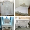 Bộ giường tủ tân cổ điển giá rẻ với giường 1m6x2m, tủ 4 cánh 1m5x2m3, táp 40cm, bàn phấn 90cm, combo màu trắng, hoa văn nhũ vàng