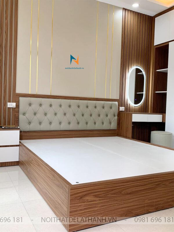 Chiếc giường phong cách hiện đại, chất liệu gỗ công nghiệp, kích thước 1m6x2m