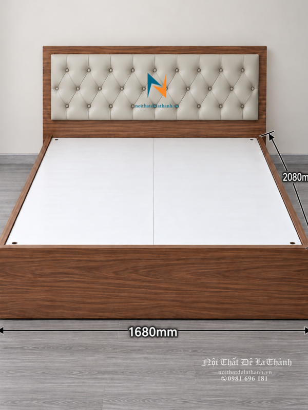 Kích thước chi tiết chiếc giường 1m6 hiện đại, đầu gắn nệm da