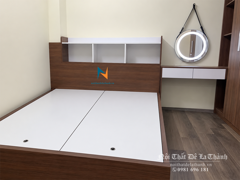 Mẫu giường thiết kế theo góc cột để tối ưu không gian và tăng độ thẩm mỹ cho căn phòng