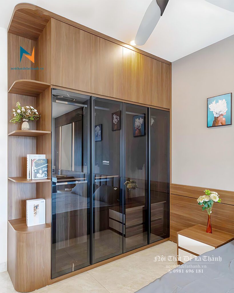 Tủ quần áo gỗ công nghiệp phân khúc cao cấp với cánh kính cường lực khung nhôm, dành cho các không gian phòng ngủ sang trọng