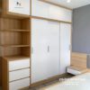 Combo giường tủ gỗ công nghiệp giá rẻ, chất liệu gỗ công nghiệp MDF, gồm tủ cánh lùa 2mx2m6, giường 1m6x2m, bàn học 1m6 x 2m6, 2 táp treo + vách ốp 40m x 90cm