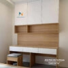 Bộ giường tủ gỗ MDF giá rẻ có thiết kế chiếc bàn học liền giá sách, dành cho bé trai hoặc 2 bé có thể sử dụng cùng lúc