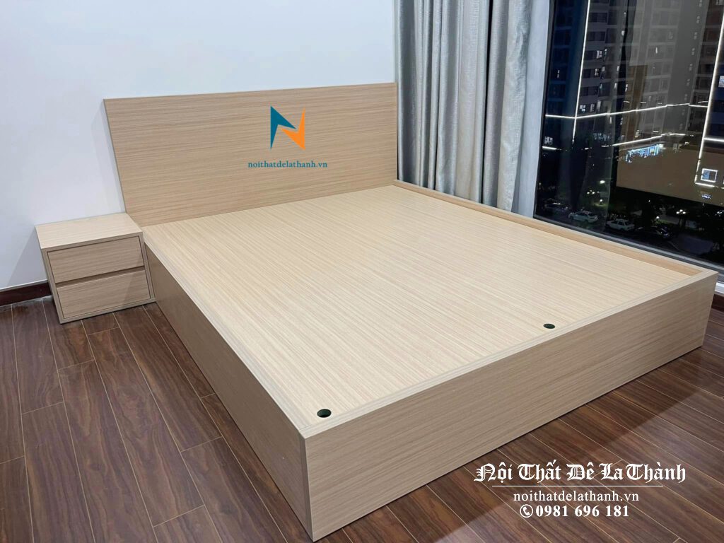 Combo giường tủ gỗ công nghiệp giá rẻ gồm giường 1m6x2m, tủ cánh lùa1m6x2m6, táp đầu giường, thiết kế theo phong cách hiện đại tối giản