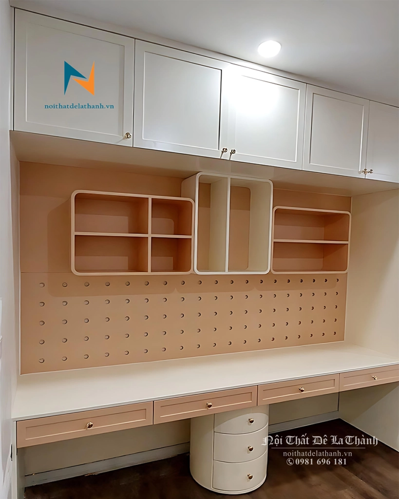 Bàn học (kiêm bàn làm việc) liền giá sách 2mx2m6 thiết kế dành cho 2 người ngồi