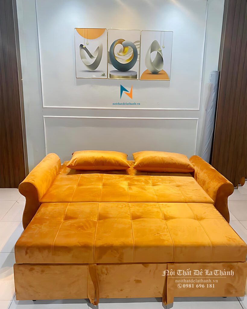 Chiếc ghế thông minh kéo ra thành giường thuộc danh mục sofa thông minh, có kích thước (lọt lòng) 1m4 x 1m93, khung kim loại, nỉ nhung cao cấp