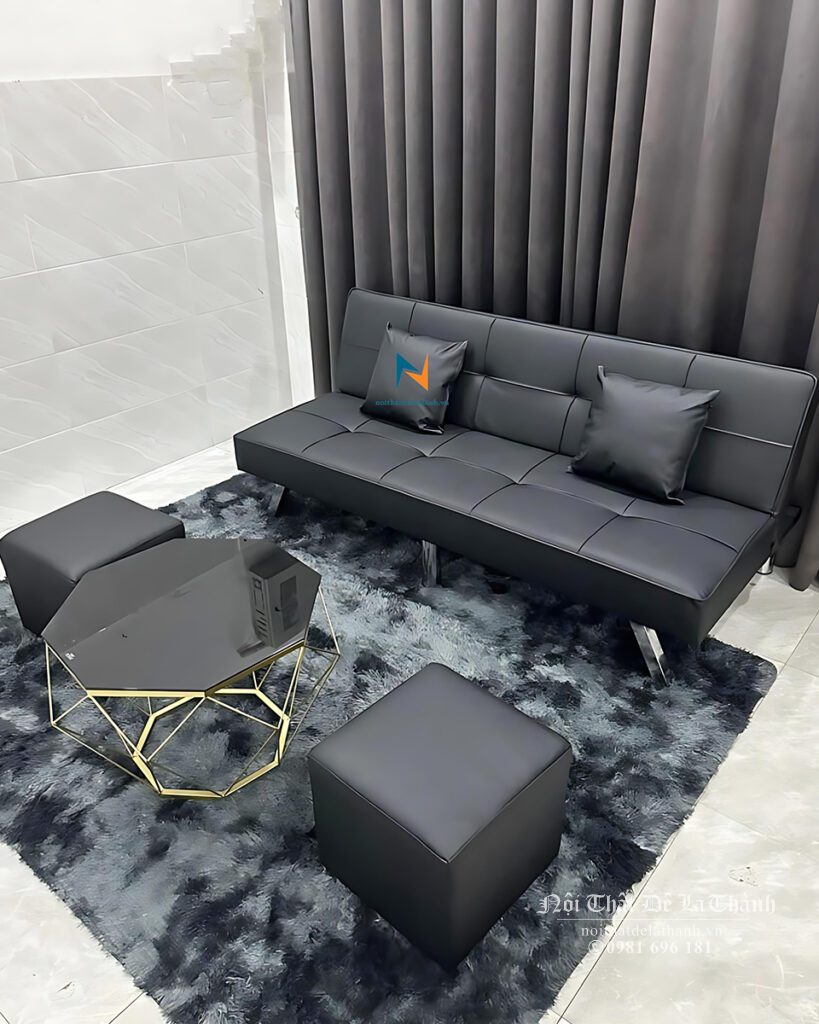 Sofa giường gấp bọc da màu đen (có nhiều tuỳ chọn màu)