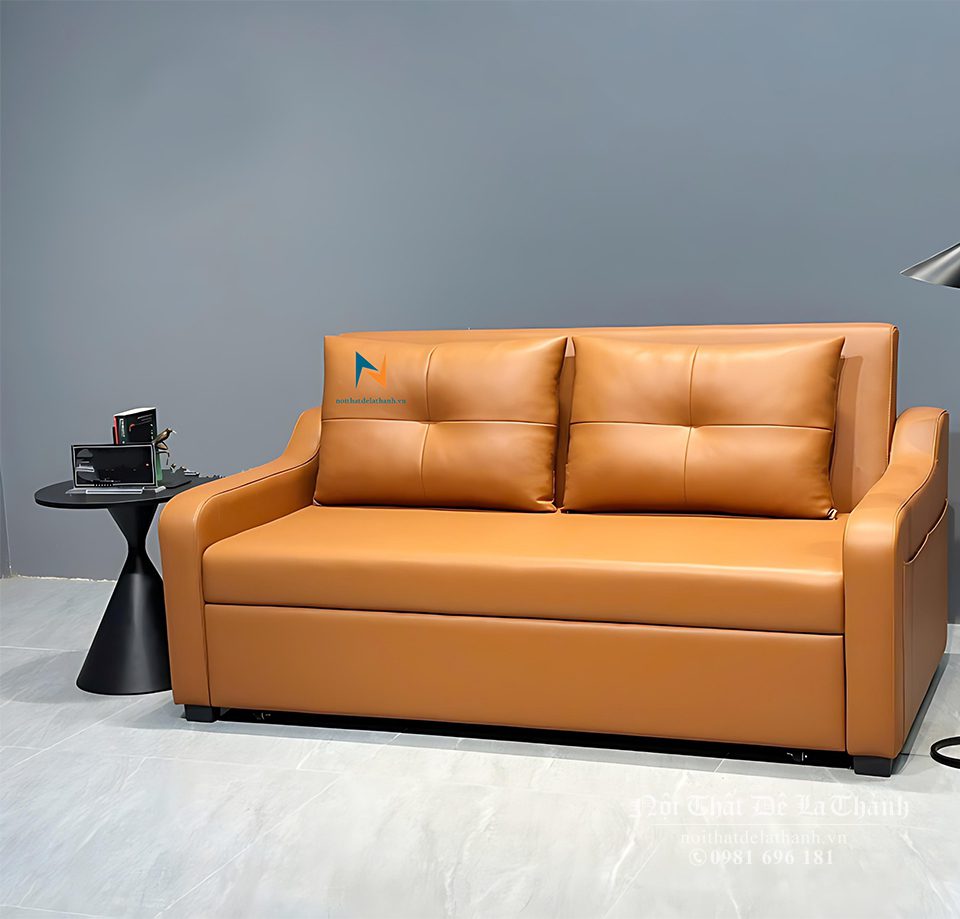 Chiếc sofa bed khi chưa kéo ra, nhìn nó giống như một chiếc sofa văng da bình thường