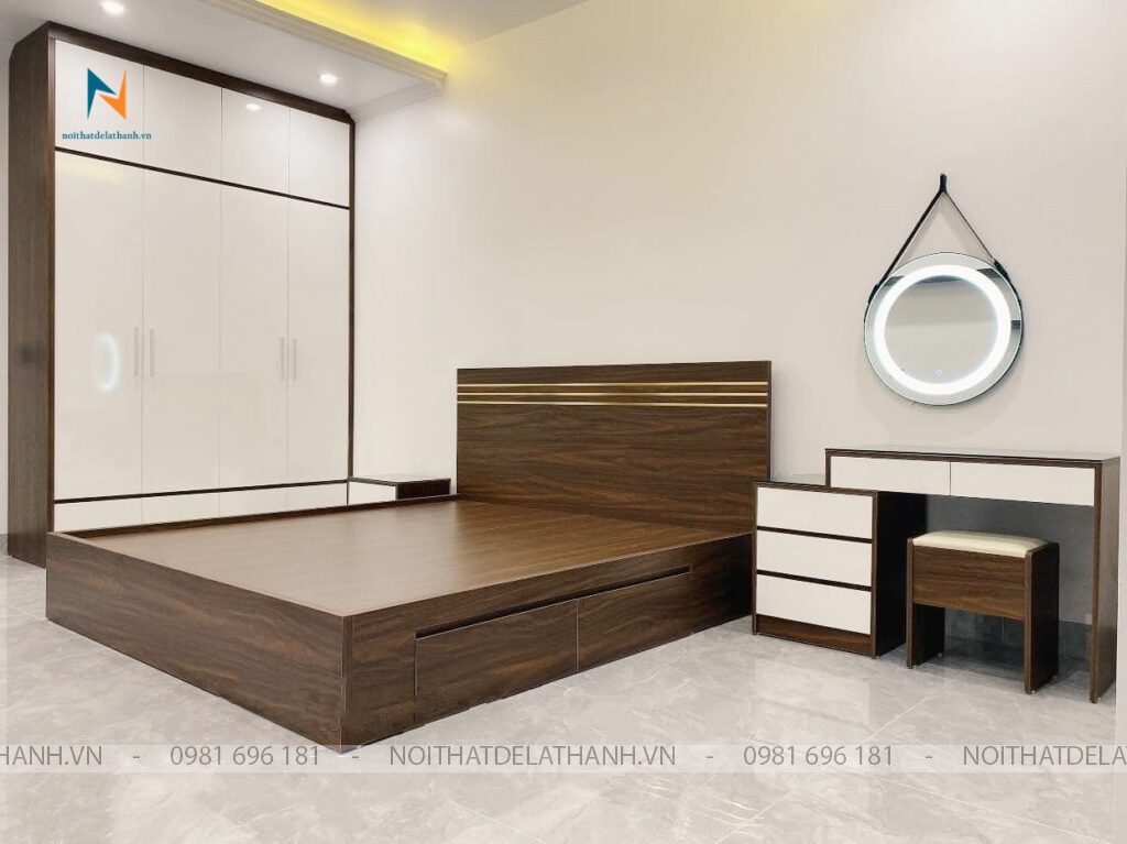 Giường tủ gỗ công nghiệp thiết kế theo phong cách đơn giản (tối giản)