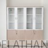 Chiếc tủ tài liệu gỗ công nghiệp MDF thiết kế theo phong cách hiện đại với 4 cánh kính tiện lợi cho việc lấy tài liệu bên trong, kích thước 1m6x2m