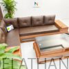 Bộ sa lông gỗ hương đá chữ L dài 2m8x1m8, đôn 1m16x57cm, bàn trà: 1m4x65cm đệm và tựa bọc da, thuộc phân khúc sofa cao cấp