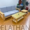 Văng sopha gỗ sồi/ gỗ tần bì được thiết kế theo phong cách hiện đại đơn giản, dài 1m8, đi kèm là chiếc bàn trà 1m2 và 1 chiếc đôn nhỏ 60cmx60cm
