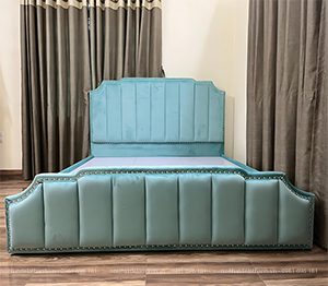 Giường bọc nỉ màu xanh phong cách hiện đại, kích thước 1m6x2m