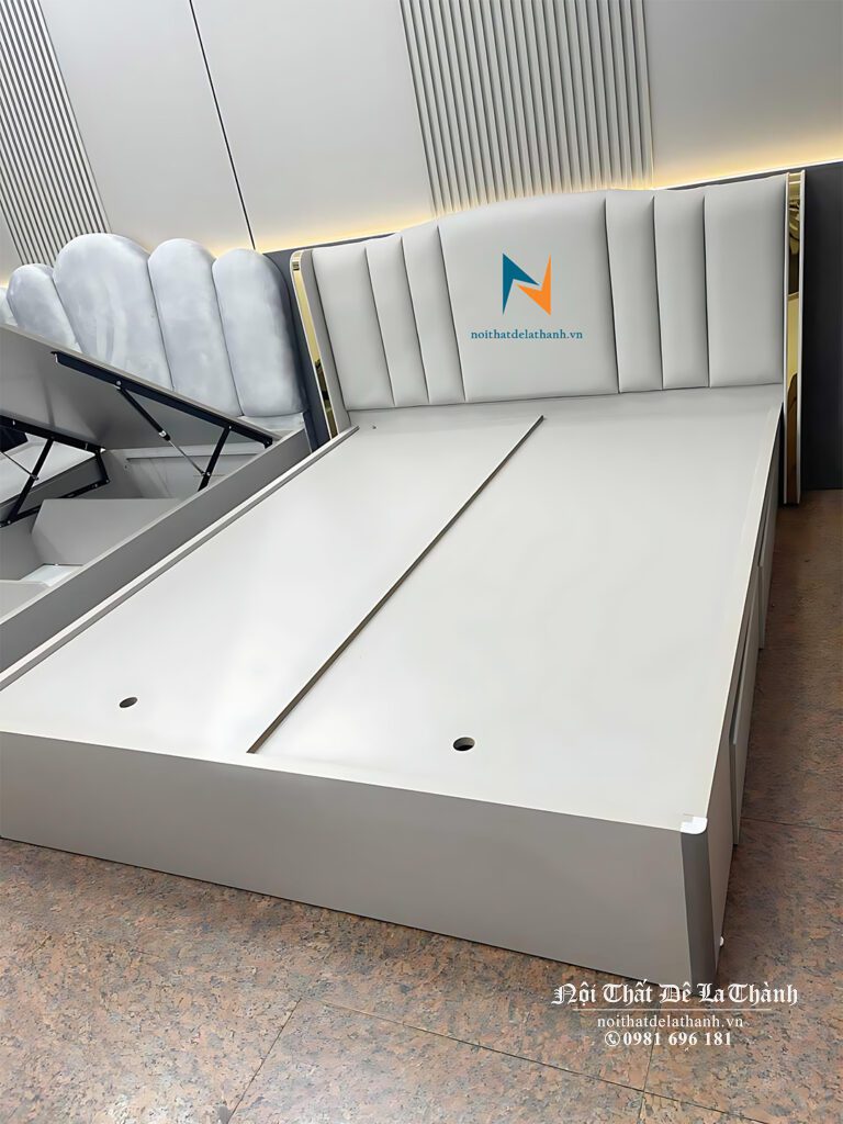 Giường đầu nệm da 1m6x2m, phong cách hiện đại, sản xuất bởi Nội Thất Đê La Thành