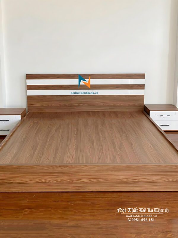 Chiếc giường kích thước lớn 2mx2m2 chất liệu gỗ công nghiệp MDF phủ melamine bền đẹp