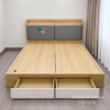 Chiếc giường gỗ công nghiệp MDF 1m8x2m được thiết kế theo phong cách hiện đại với đầu hộp bọc da, 2 ngăn kéo ở đuôi giường