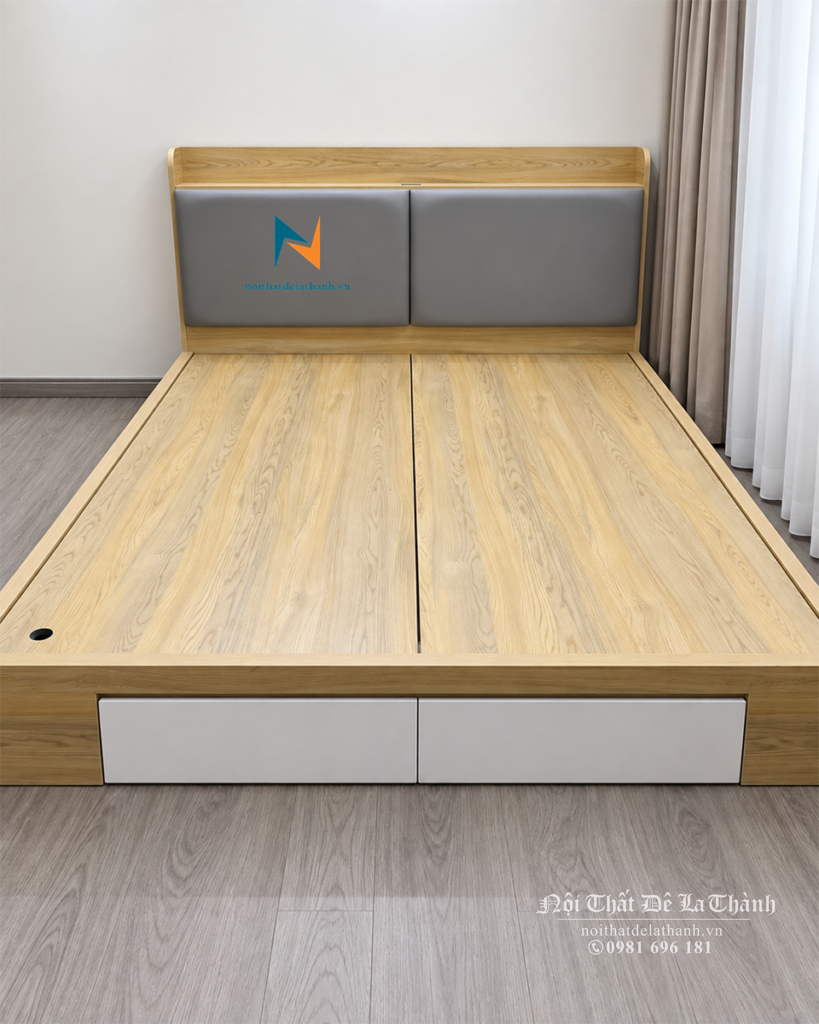 Giường cưới 1m8x2m đầu bọc nệm phong cách hiện đại