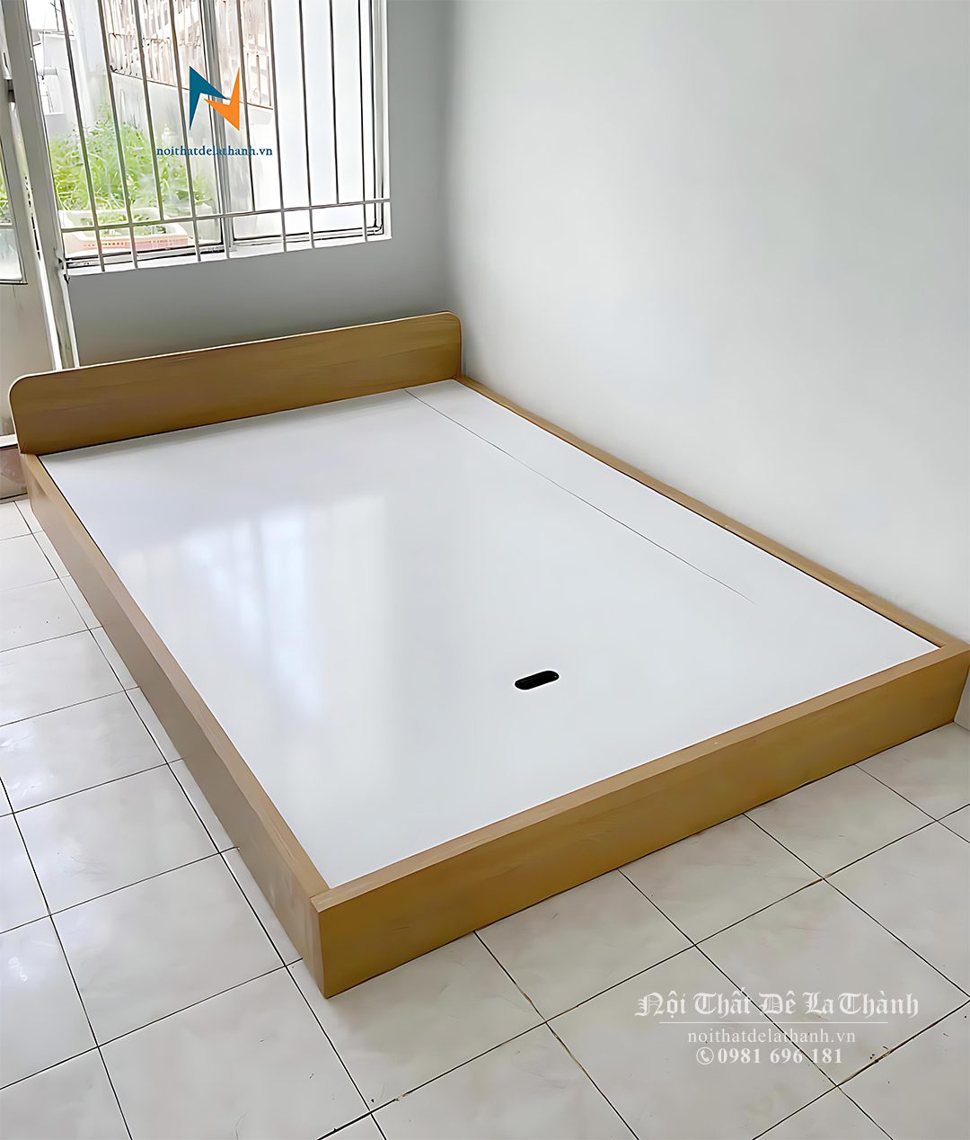 Chiếc giường phong cách Hàn Quốc thiết kế bệt, kích thước 1m6x2m, chất liệu gỗ công nghiệp MDF