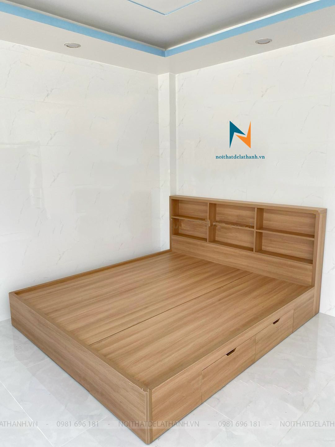 Giường 1m8x2m gỗ công nghiệp mdf có kệ đầu giường