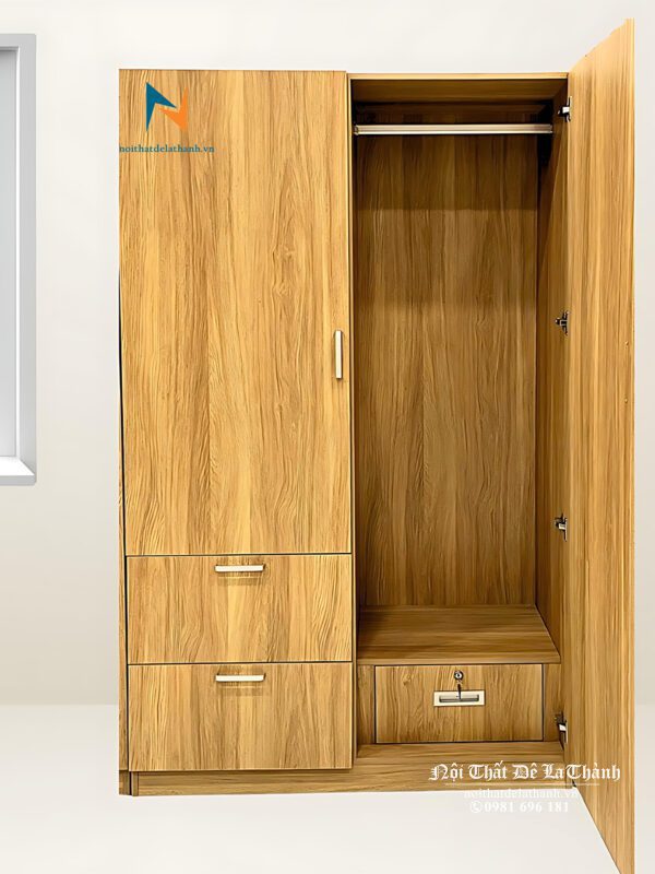 Tủ gỗ công nghiệp mdf 1mx2m, màu 388, thiết kế theo phong cách hiện đại, gồm 2 cánh mở, bên trong có két đựng đồ, bên ngoài có 2 ngăn kéo tiện dụng