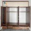 Thiết kế bên trong chiếc tủ âm tường gỗ mdf 2mx2m6 kihj trần, gồm 2 khoang lớn, 1 khoang nhỏ, dưới bệ là 5 ngăn kéo bên dưới của 5 cánh, trên cùng là5 cánh mở