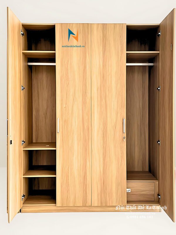 Chiếc tủ quần áo gỗ công nghiệp 4 cánh 1m8x2m45, màu 388, thiết kế theo phong cách hiện đại rất đẹp mắt