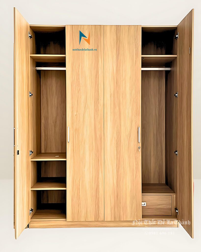 Chiếc tủ quần áo gỗ công nghiệp 4 cánh 1m8x2m45, màu 388, thiết kế theo phong cách hiện đại rất đẹp mắt