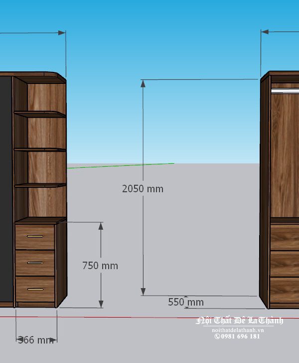 Bản vẽ thiết kế chiếc tủ hiện đại 2m với việc phối màu khác