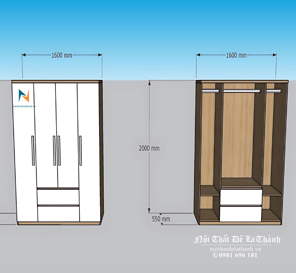 Bản thiết kế tủ giá rẻ 1m6x2m