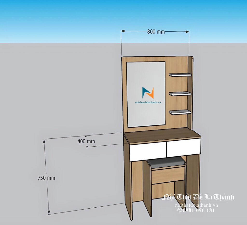 Thiết kế bàn trang điểm giá rẻ phong cách hiện đại, rộng 80cm, màu 388, mặt 2 ngăn kéo màu trắng