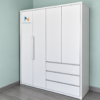 Tủ gỗ mdf giá rẻ, màu trắng, kích thước 1m6x2m, gồm 3 ngăn kéo, 2 buồng, 4 cánh
