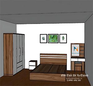 Bản vẽ thiết kế bộ giường tủ giá rẻ màu óc chó pha màu cánh trắng