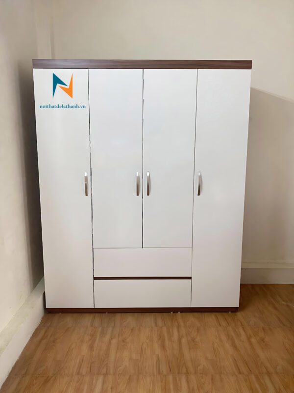 Ảnh chiếc tủ giá rẻ 3 buồng, 2 cánh dài, 2 cánh cộc, 2 ngăn kéo, màu 6089 pha màu trắng