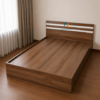 Ảnh chiếc giường gỗ công nghiệp giá rẻ 1m6x2m, màu óc chó 6089, đầu có 2 kẻ trắng