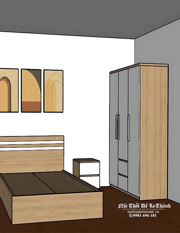 Thiết kế combo giưởng tủ 1m2x2m, giá rẻ màu 388 pha màu trắng, phong cách hiện đại
