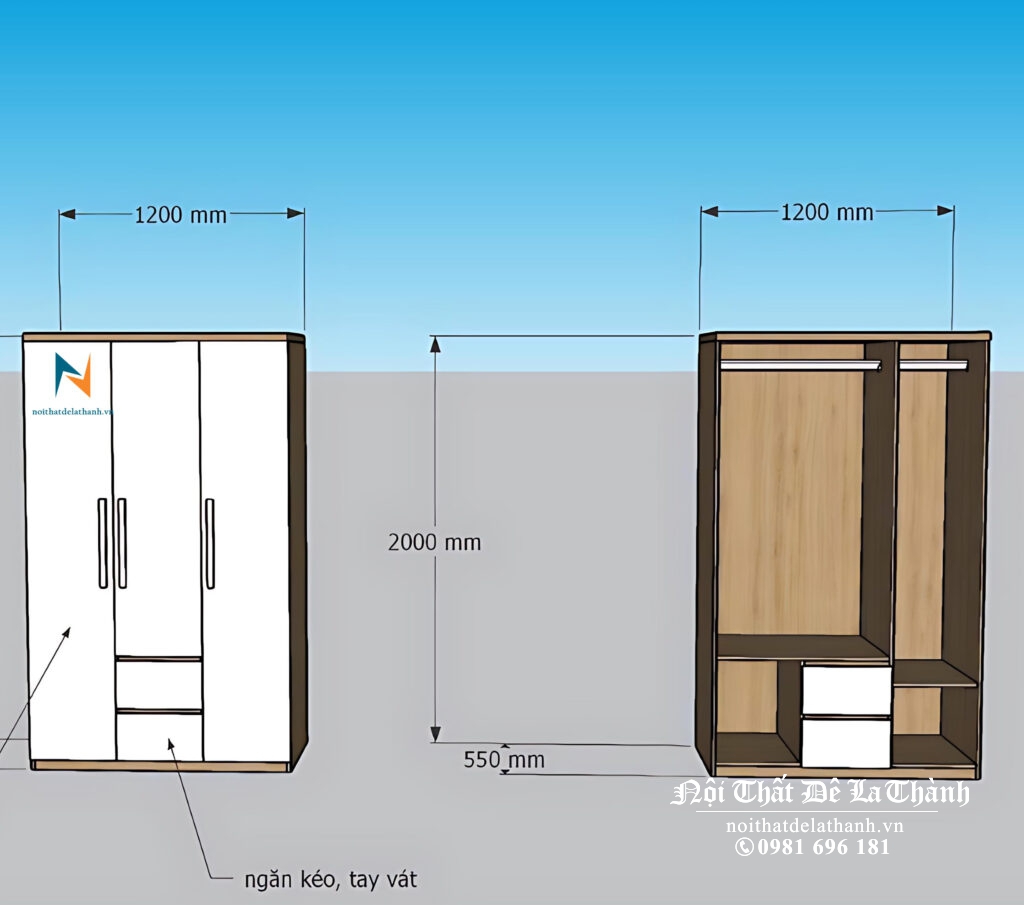 Bản vẽ thiết kế chiếc tủ giá rẻ 1m2x2m màu 388 cánh màu trắng