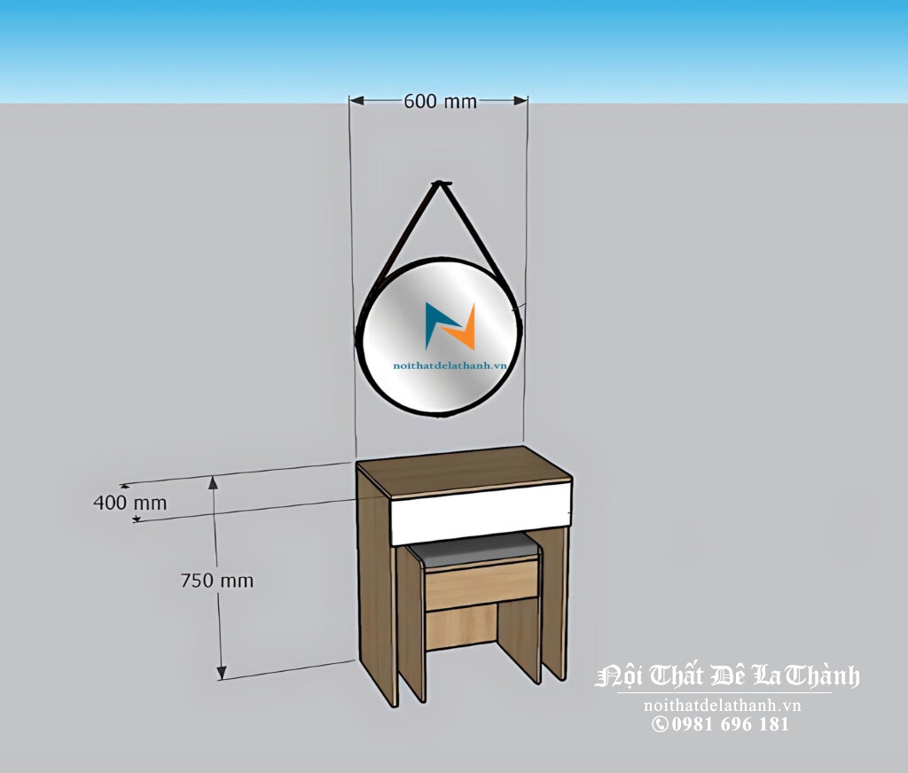 Bản thiết kế bàn phấn gương treo 60cm, màu 388 pha màu trắng