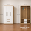 Bản thiết kế chiếc tủ giá rẻ 1m2x2m: bên ngoài có 2 ngăn kéo, bên trong có 1 khoang đôi và 1 khoang đơn, bên trên có các suốt treo tiện lợi