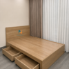 Chiếc giường 1m4x2m phân khúc giá rẻ, màu vàng nhạt với mã màu 388, vai trái có 2 ngăn kéo, thiết kế theo phong cách hiện đại