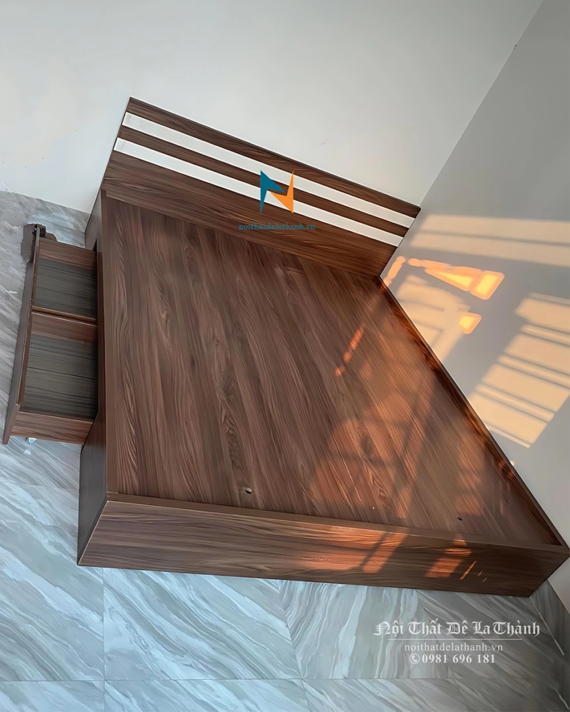 Chiếc giường gỗ công nghiệp hiện đại 1m8x2m, phân khúc giá rẻ, có 2 ngăn kéo tiện dụng