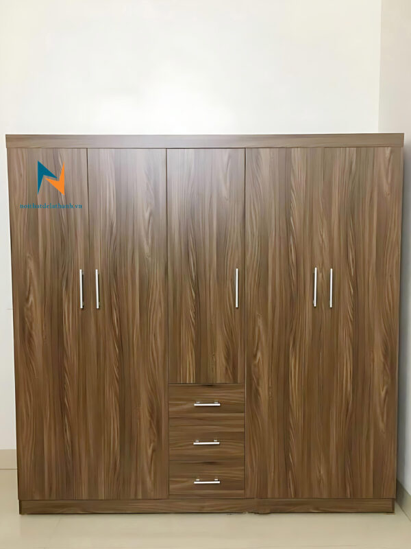 Ảnh chiếc tủ màu óc chó 6089 giá rẻ với 3 buồng, 5 cánh và 2 ngăn kéo