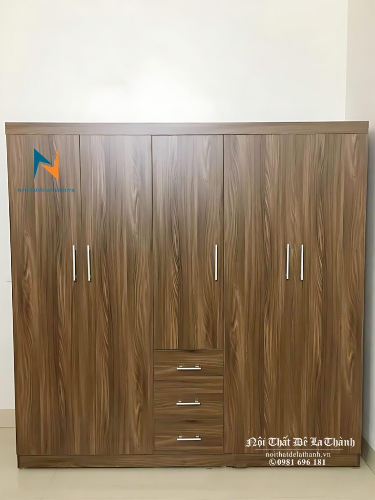Ảnh chiếc tủ màu óc chó 6089 giá rẻ với 3 buồng, 5 cánh và 2 ngăn kéo