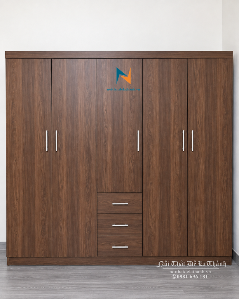 Ảnh chiếc tủ màu óc chó 6089 giá rẻ với 3 buồng, 5 cánh và 2 ngăn kéo