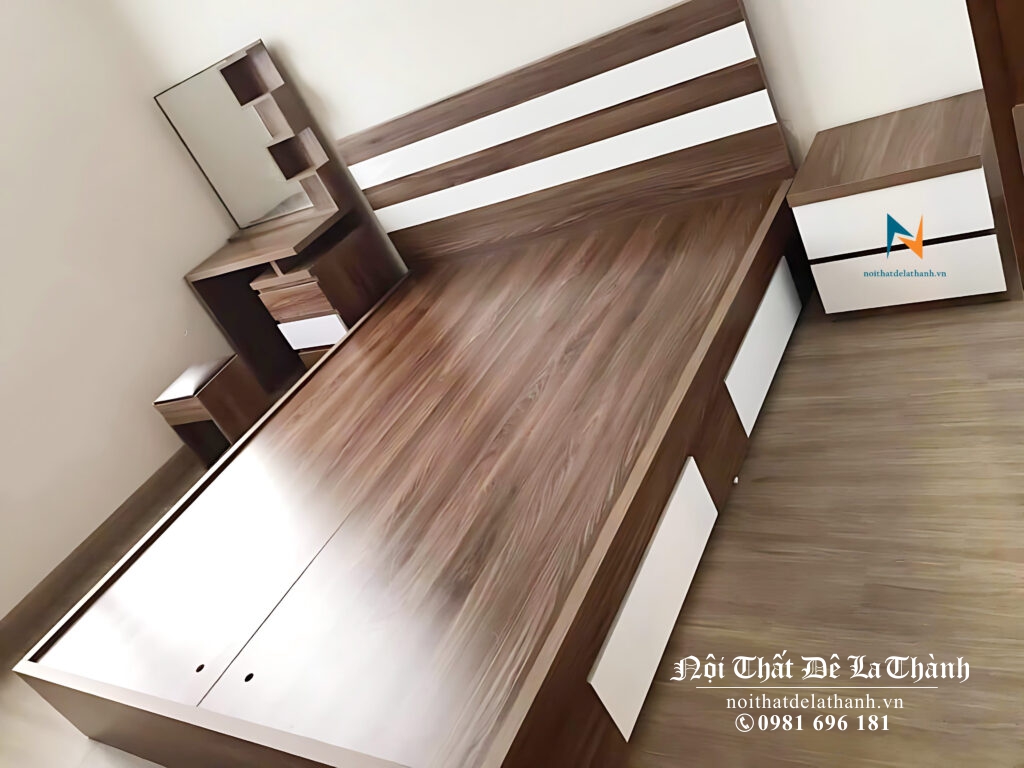 Combo giường tủ gỗ công nghiệp giá rẻ màu óc chó rất đáng sở hữu