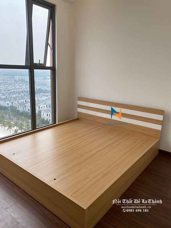Ảnh giường 1m8x2m gỗ công nghiệp, màu 388, đầu cao có 2 kẻ trắng