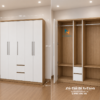 Bản thiết kế chiếc tủ giá rẻ 2mx2m, gồm 3 buồng, 4 cánh dài, 1 cánh cộc, 2 ngăn kéo, màu 388 pha cánh màu trắng